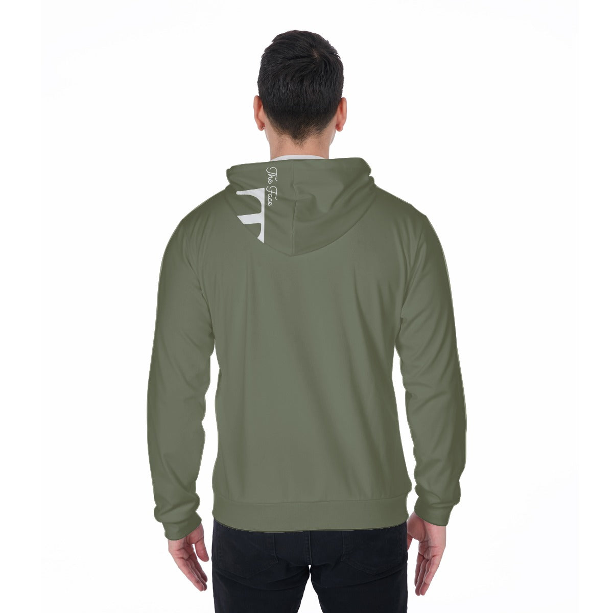 The Face..Print Men's Heavy Fleece Zip Up Hoodie (Olive)