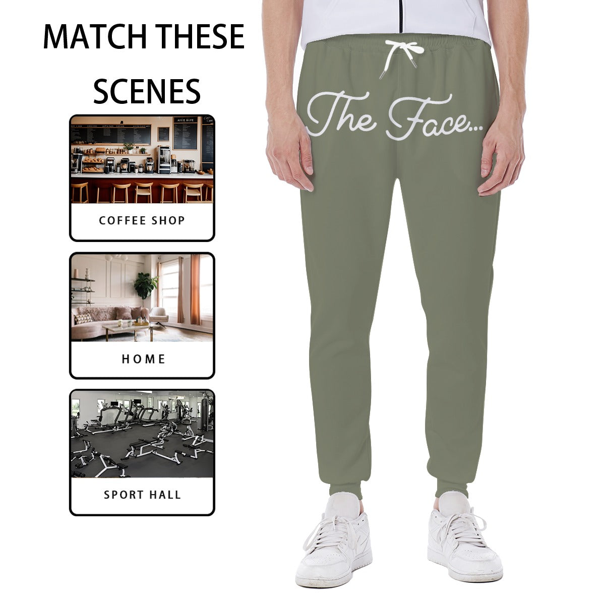 The Face...All-Over Print Men's Sweatpants (Olive)